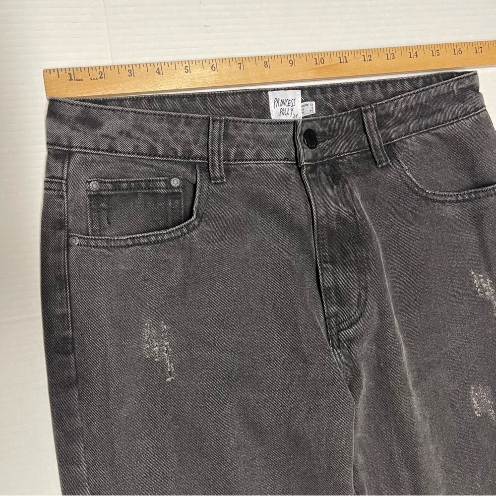 Princess Polly Women's Distressed Straight Leg Black Jeans Size 12 Trendy Grunge - Picture 7 of 8